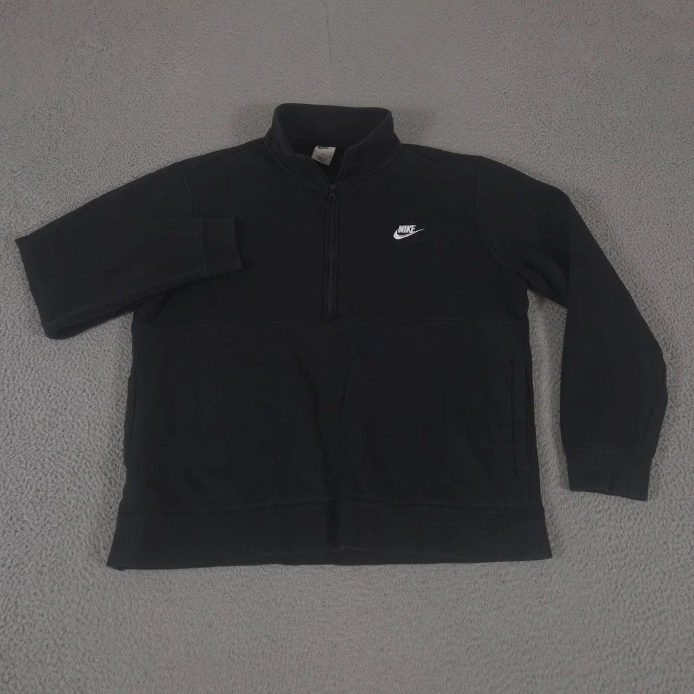 Nike Sweatshirt Men XL Black Sportswear Club 1/2 Zip Fleece Pullover Logo Pocket